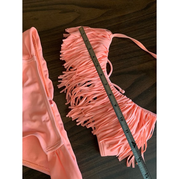 Gossip bikini swimsuit size medium tassels pink peach two piece halter - Picture 9 of 10